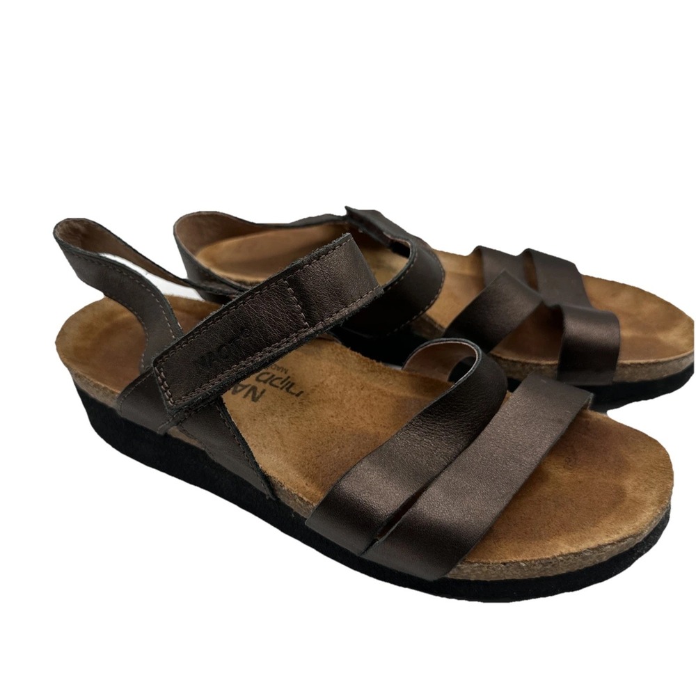 NAOT Kayla Leather Sandal Comfort Wedge Israel Sz 37 EU Buffalo Metallic